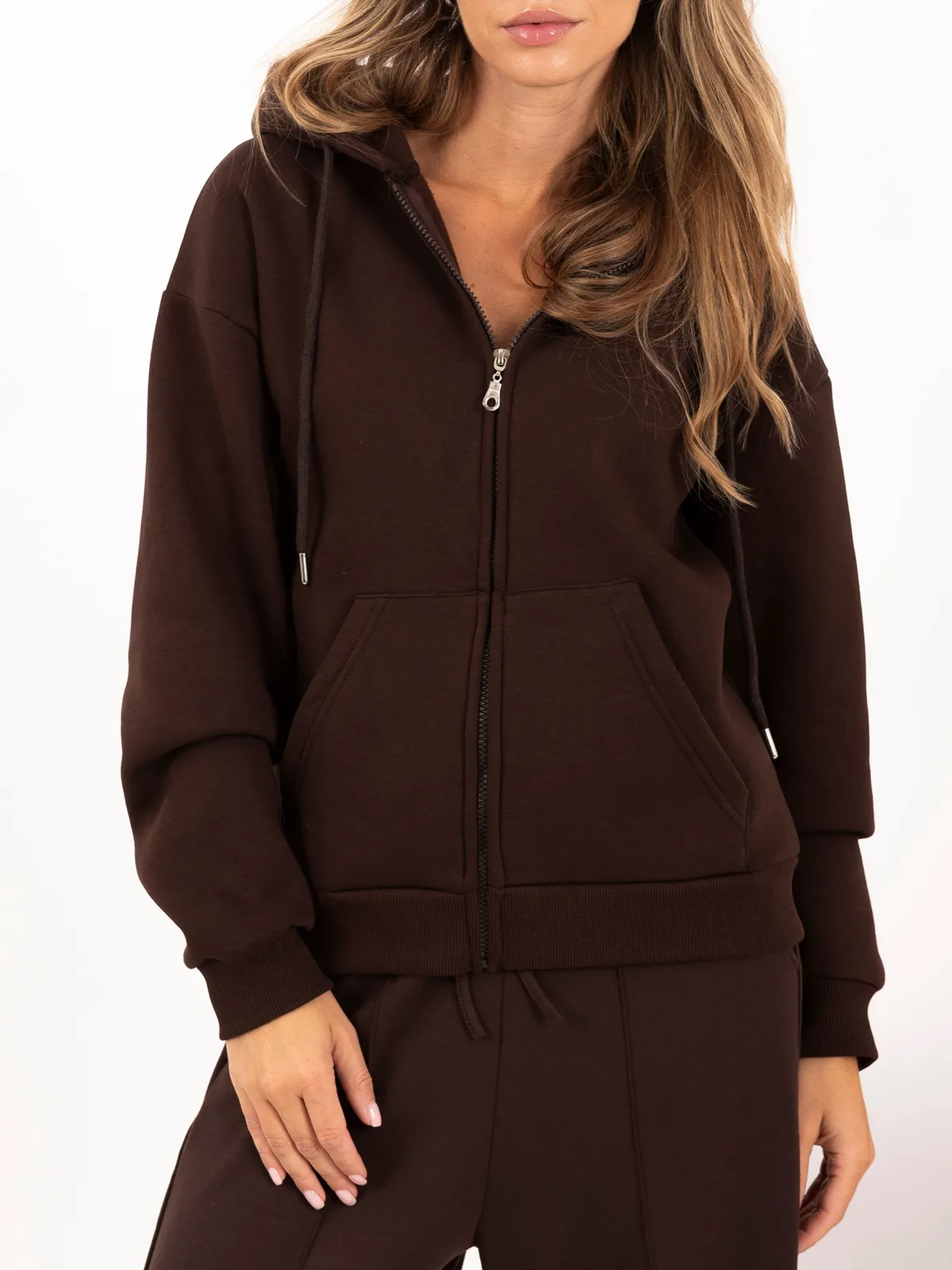 Oversize bluza z kapturem zapinana na suwak - zdjęcie 6