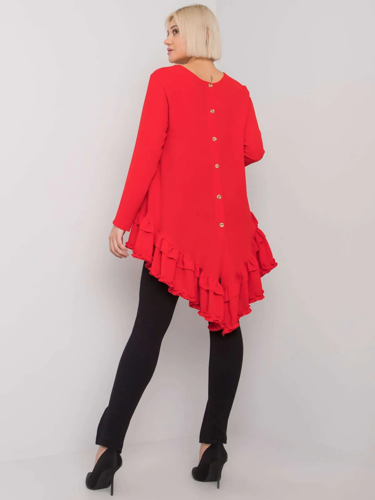 Asymetryczna bluzka z falbaną i ozdobnymi guzikami - zdjęcie 1