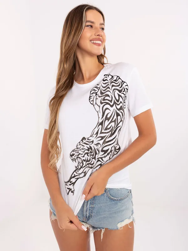 T-shirt casualowy z błyszczącym zdobieniem typu dżety