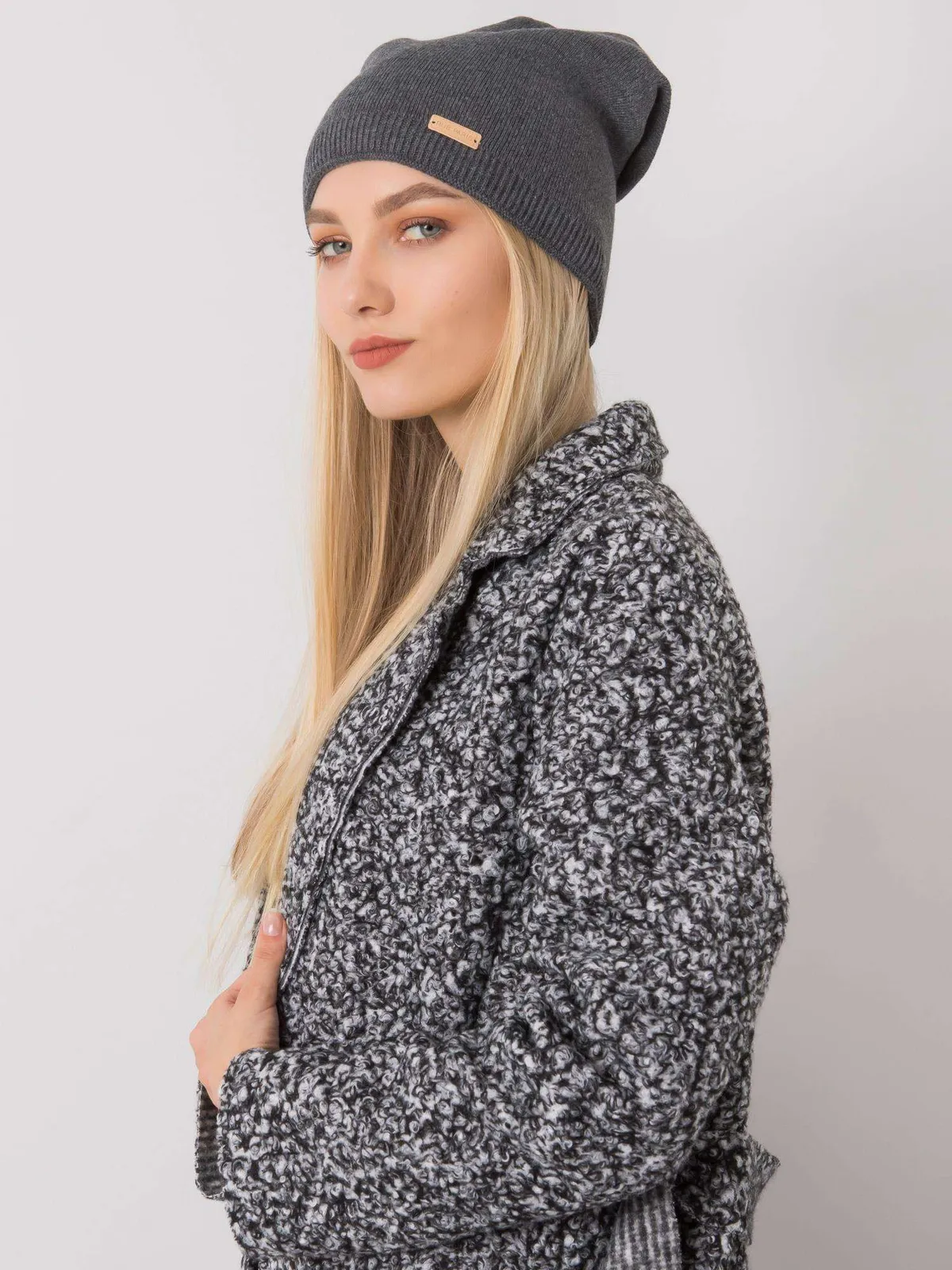 RUE PARIS Szara czapka beanie damska - zdjęcie 2