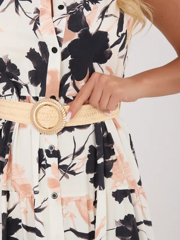 Zwiewna sukienka midi z ozdobnym paskiem - widok 2