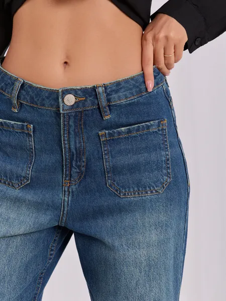 Spodnie jeansowe o kroju wide leg z kieszeniami