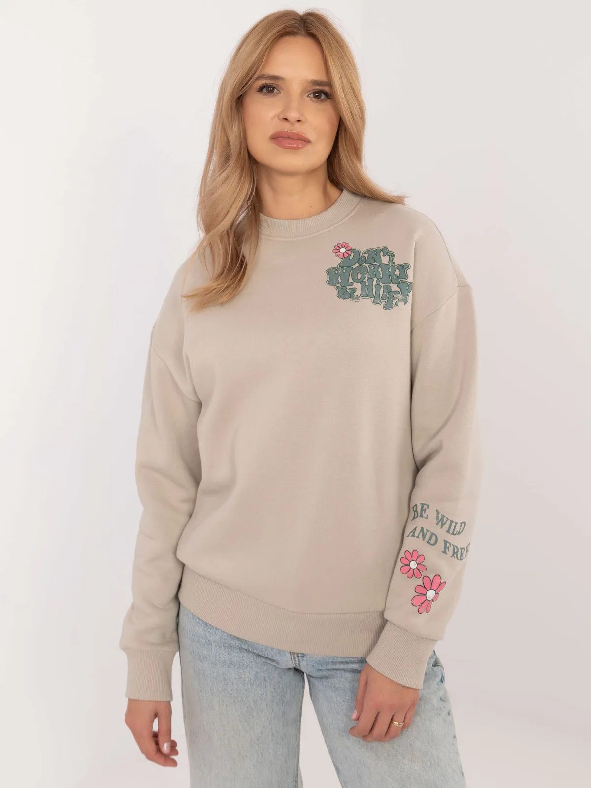 Oversize'owa bluza casualowa z kwiatowym nadrukiem - zdjęcie 3