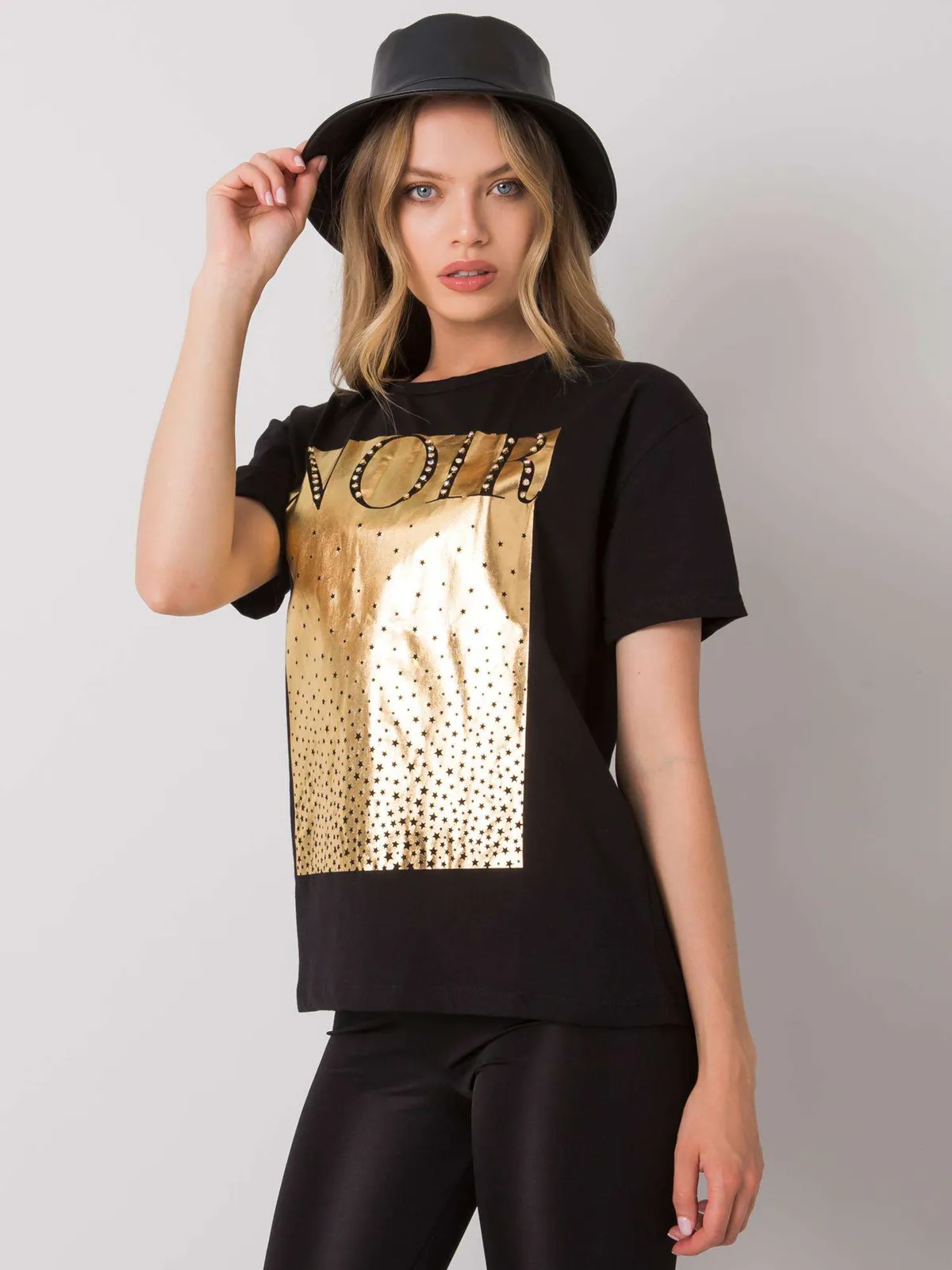 Czarny damski t-shirt bawełniany - zdjęcie 3
