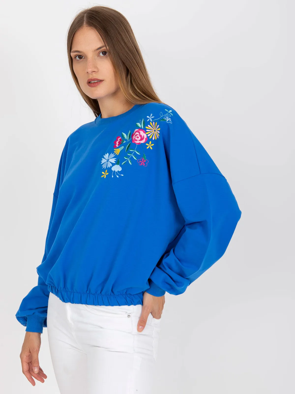 Ciemnoniebieska bluza bez kaptura bawełniana RUE PARIS - zdjęcie 3