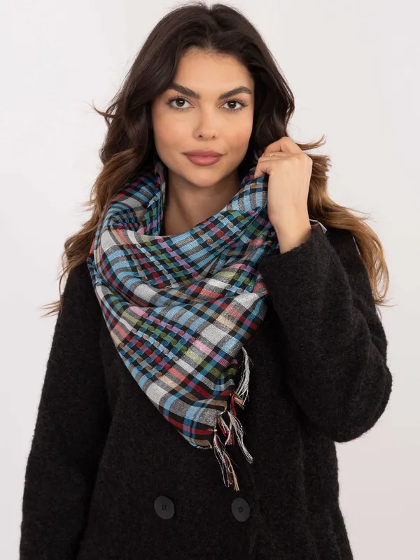 Klasyczna chusta w kratę z frędzlami - widok 2