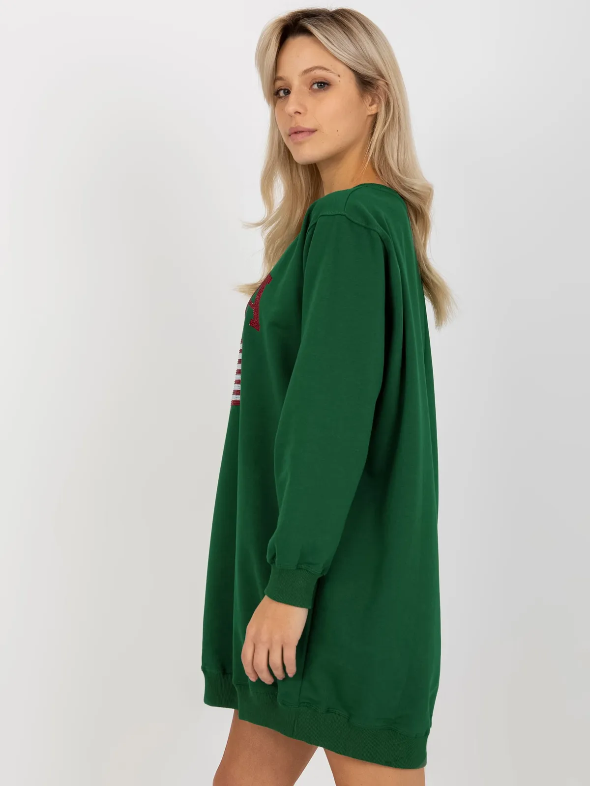 Ecru luźna bluza z nadrukiem i aplikacją z dżetów - zdjęcie 3
