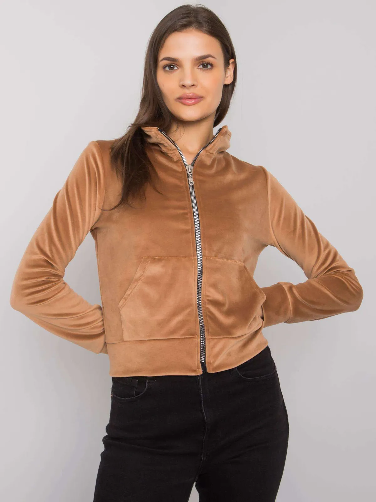 RUE PARIS Ciemnoniebieska bluza z weluru na suwak - zdjęcie 2