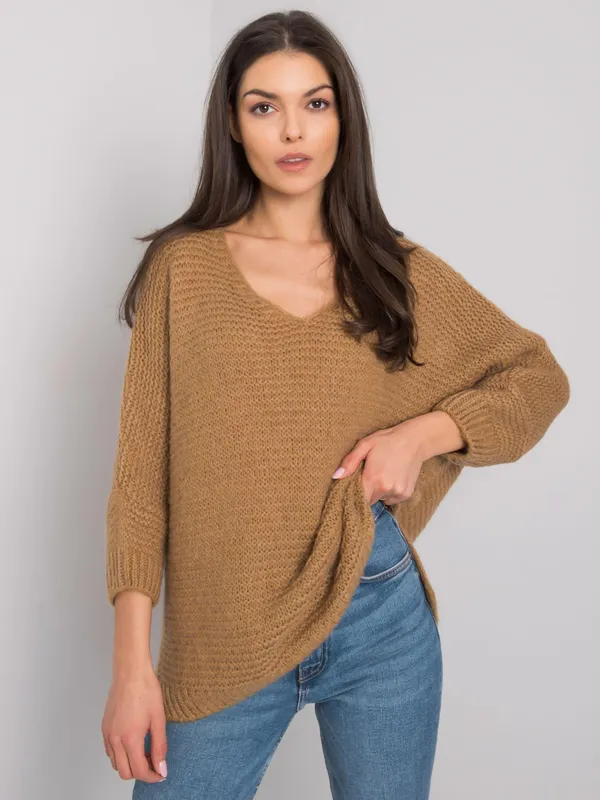 OCH BELLA Camelowy sweter damski oversize - widok 2