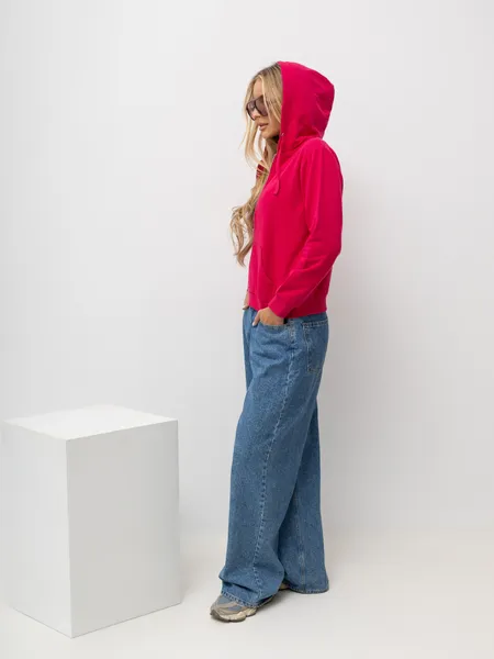Fuksjowa rozpinana bluza basic z kieszeniami