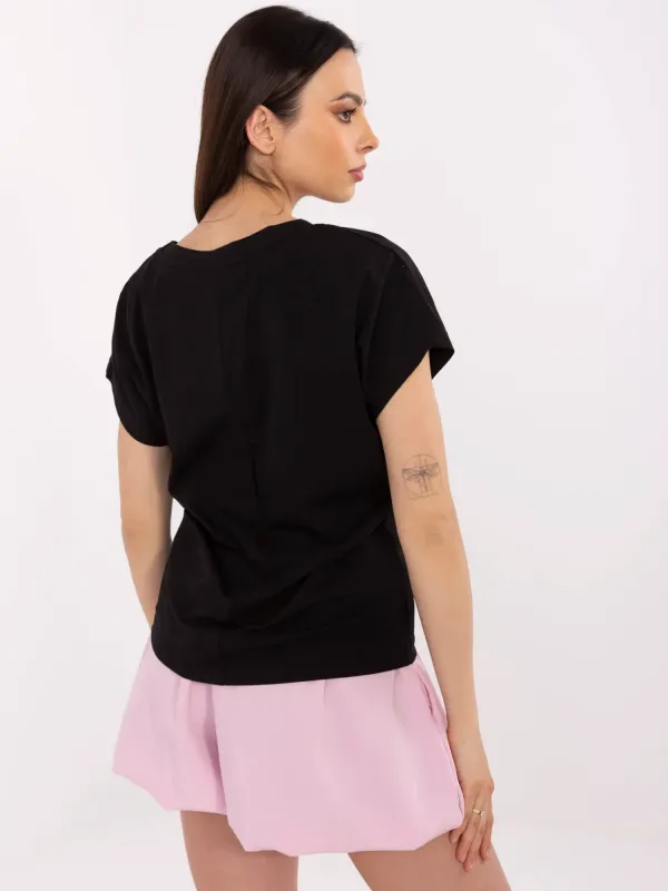 T-shirt z napisem i zdobieniem w kształcie kokardy