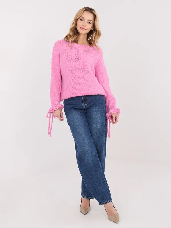 Sweter oversize z wiązanymi rękawami w stylu casual