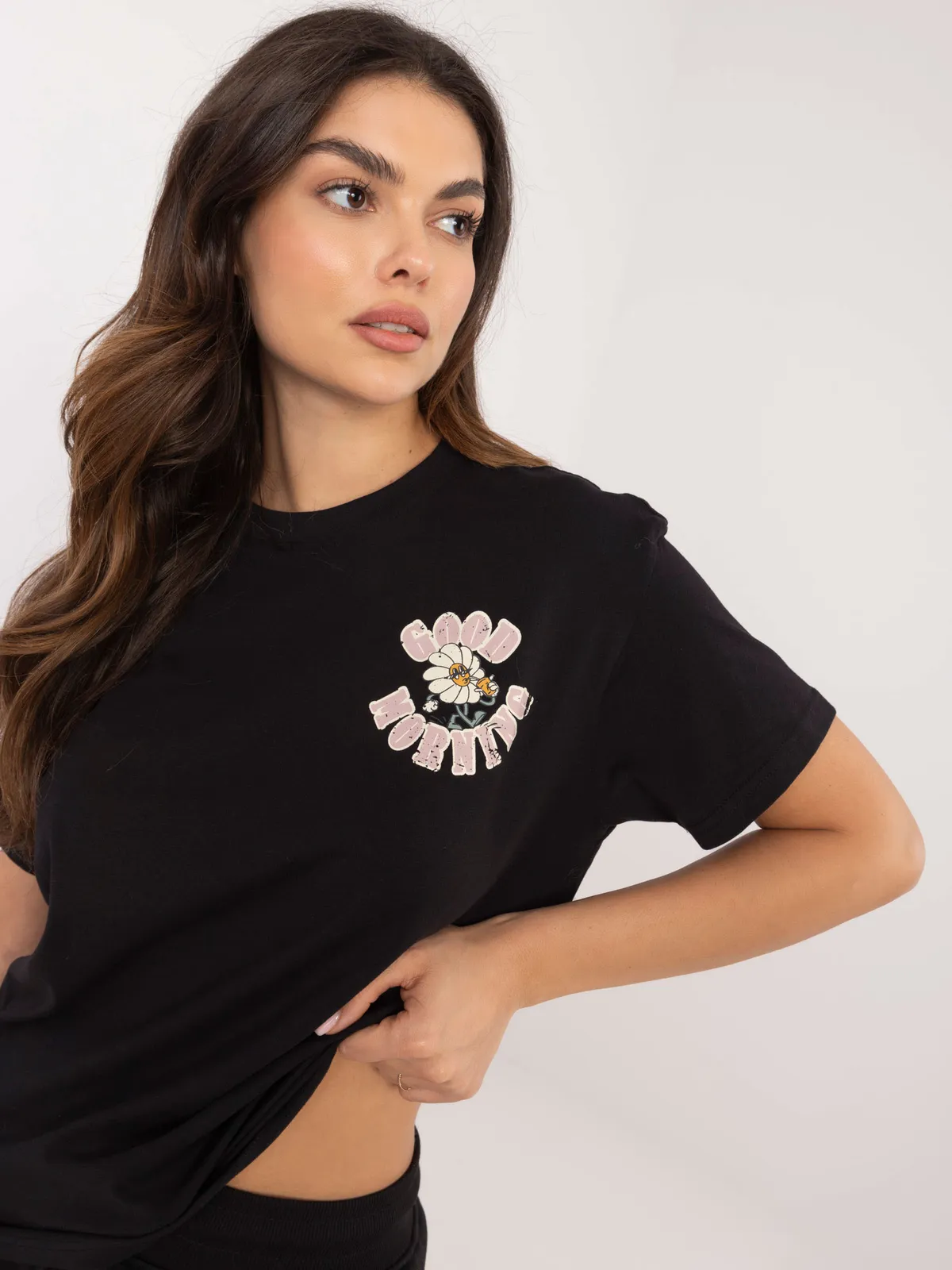 Casualowy T-shirt z pozytywnym nadrukiem Good Morning - zdjęcie 4