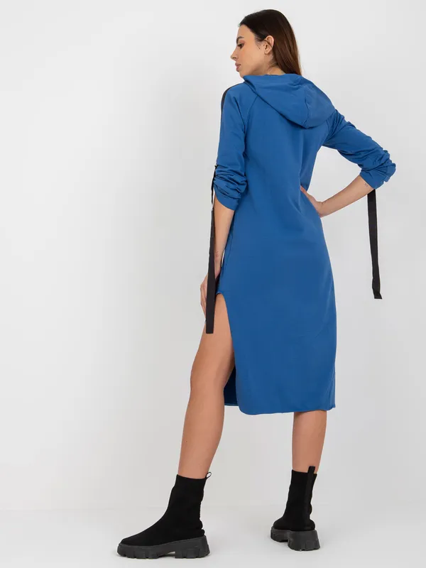 Ciemnoniebieska długa bluza z kapturem i suwakiem