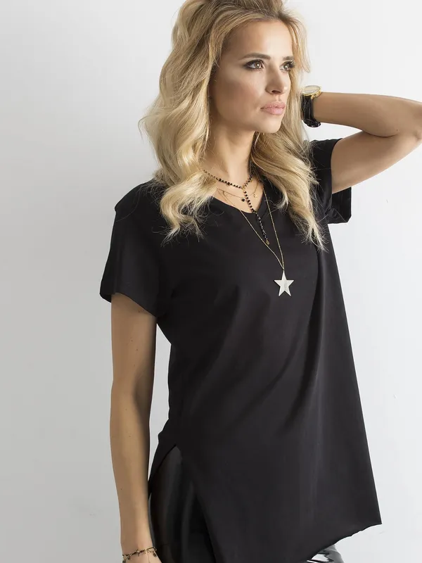 Bawełniany t-shirt damski czarny - widok 2