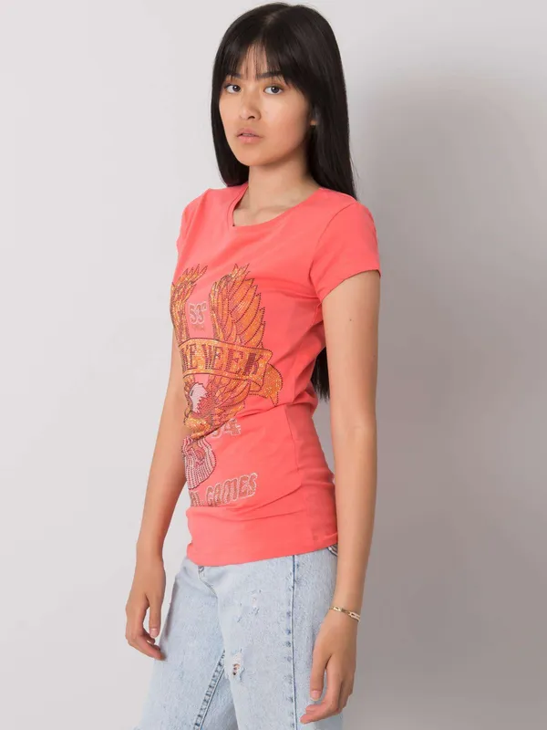 Jasnoniebieski t-shirt damski z aplikacją - widok 2