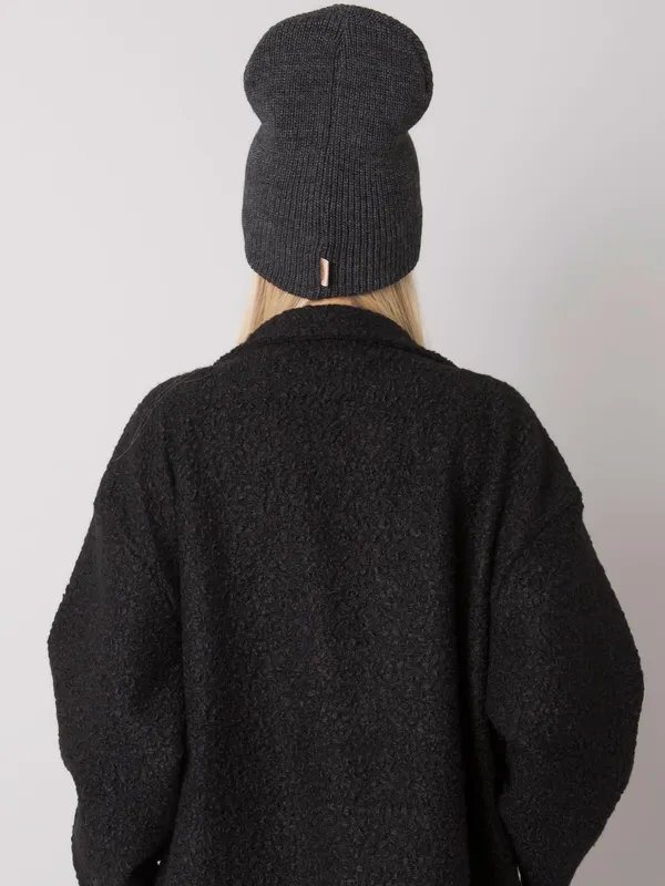 RUE PARIS Ciemnoszara czapka beanie z dzianiny - widok 2