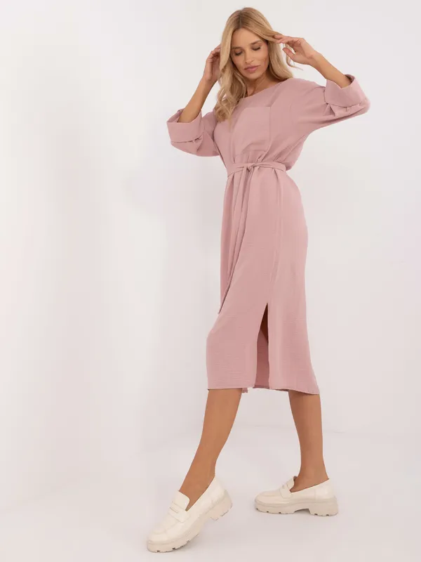 Casualowa sukienka midi o kroju oversize z wiązaniem - widok 2