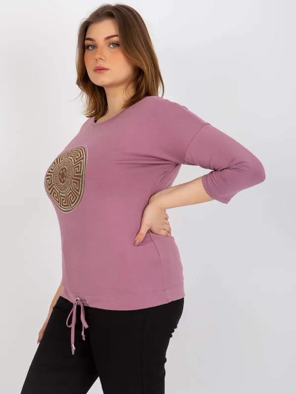Khaki bluzka plus size z nadrukiem i ściągaczem