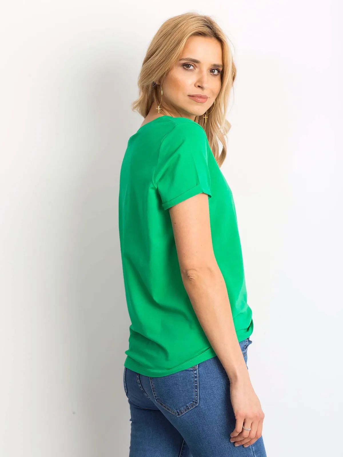 Bawełniany t-shirt damski basic zielony - zdjęcie 4
