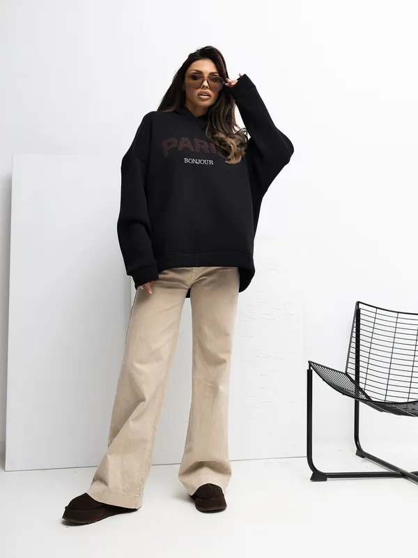 Bluza oversize z wypukłym napisem Paris - widok 2