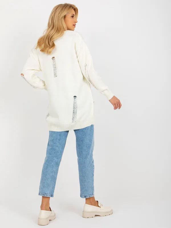 Ecru sweter rozpinany oversize z dziurami RUE PARIS