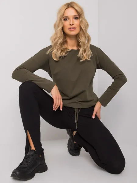 Khaki bluzka basic z długim rękawem