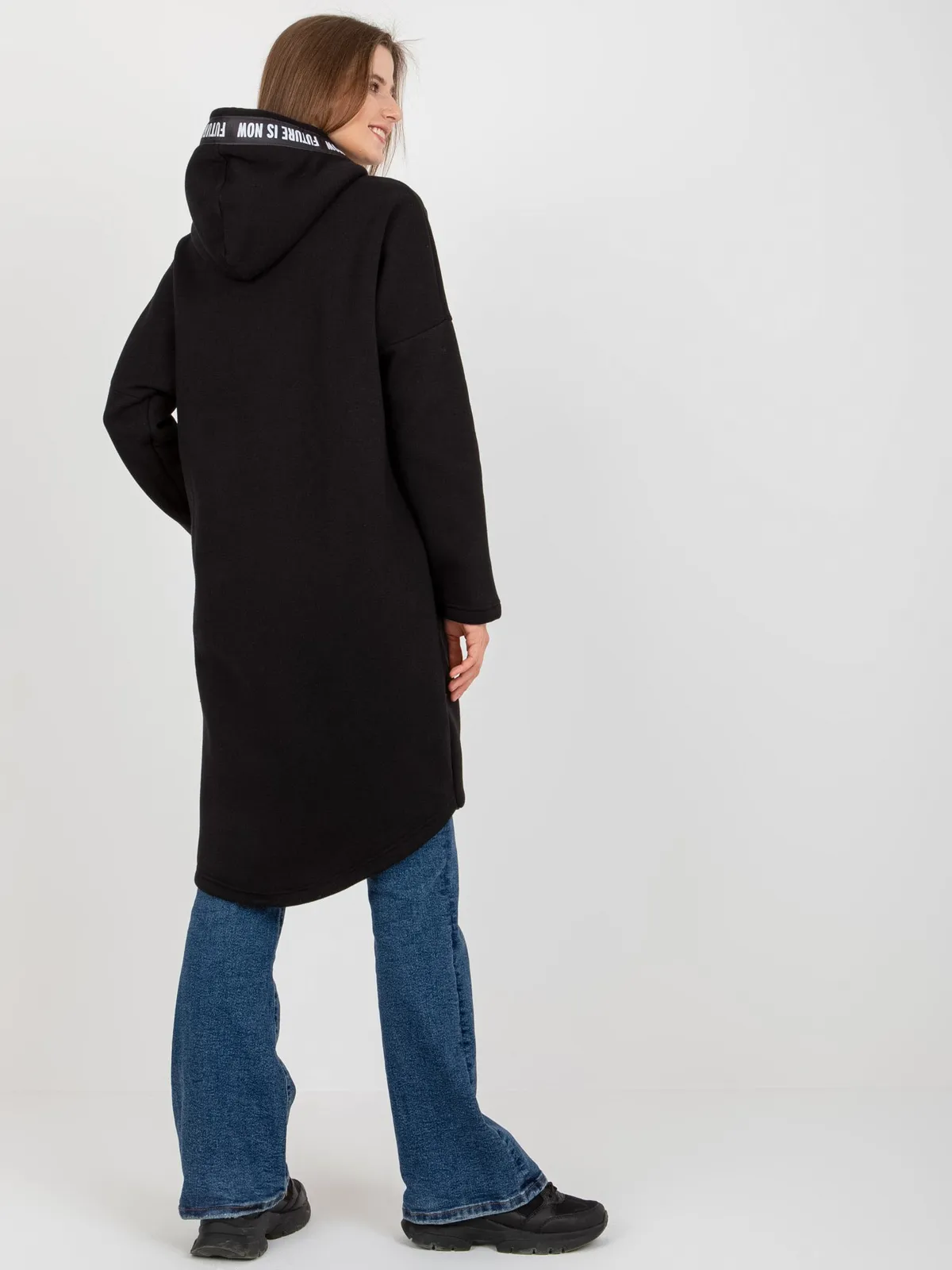 Hurtowna Fuksjowa długa dresowa bluza rozpinana oversize - zdjęcie 3