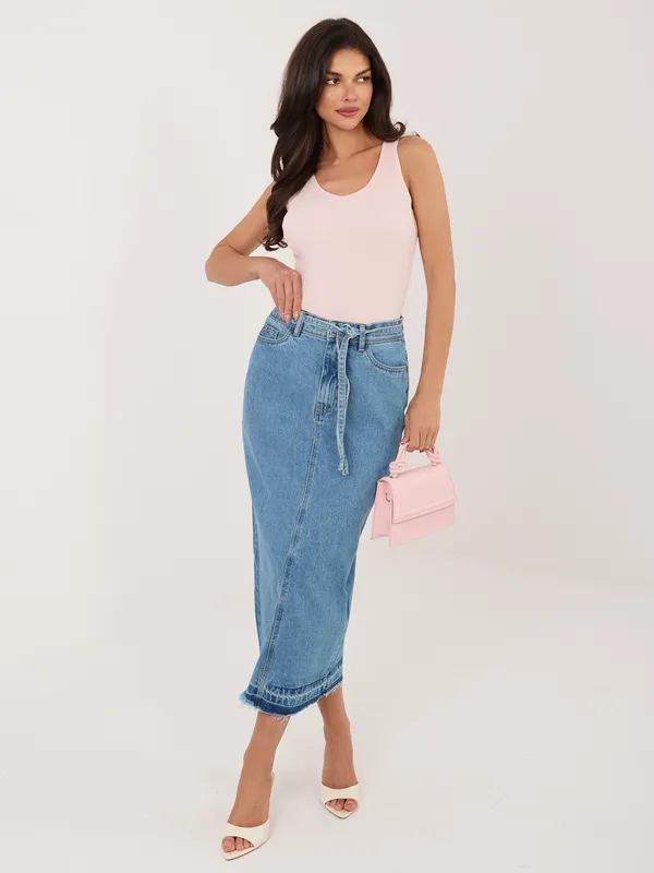 Długa spódnica o kroju midi z wiązaniem - widok 2