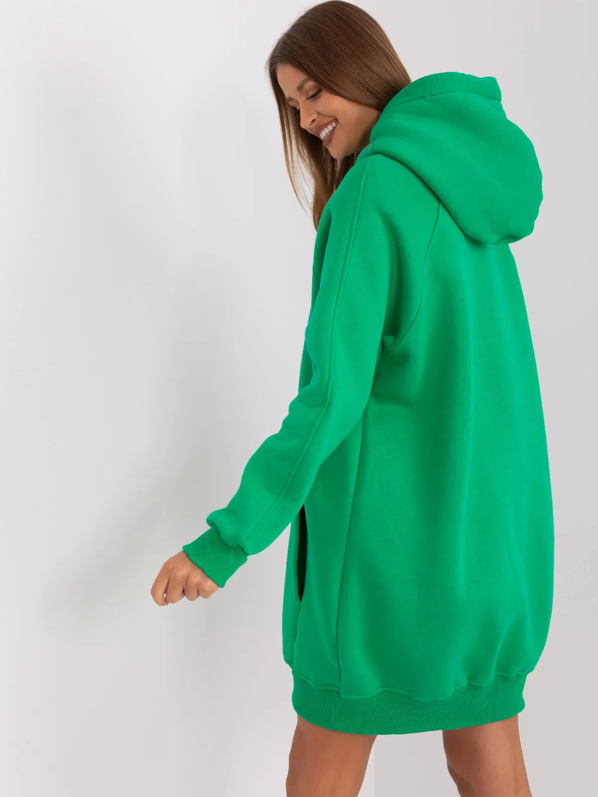 Brązowa dresowa bluza basic z kapturem - zdjęcie 4