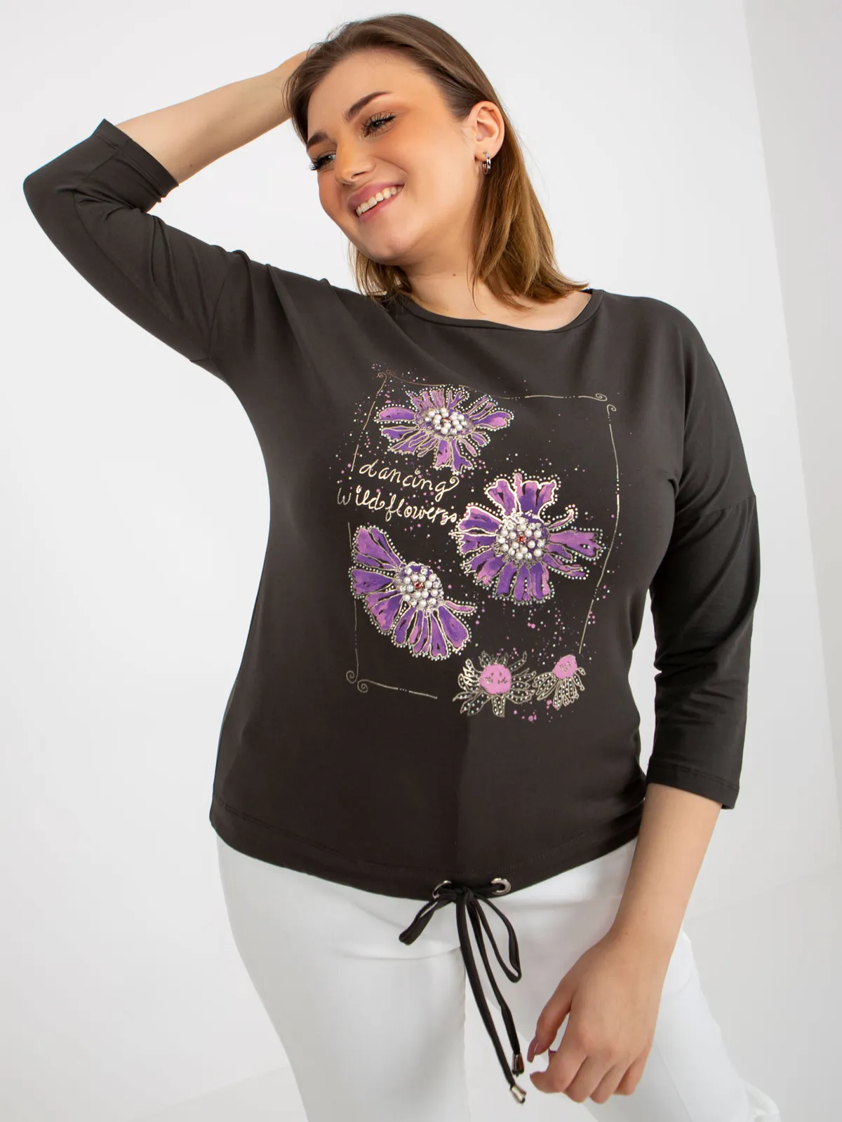 Czerwona damska bluzka plus size ze ściągaczem - zdjęcie 1