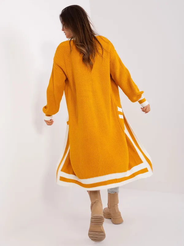 Musztardowy długi kardigan o kroju oversize