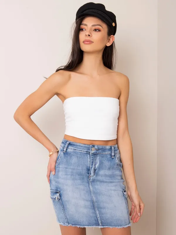 Niebieska spódnica mini z kieszeniami