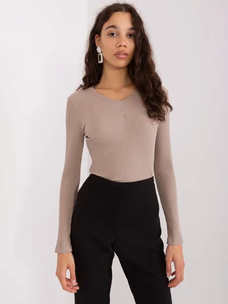 Czarna prążkowana bluzka longsleeve basic z dekoltem V
