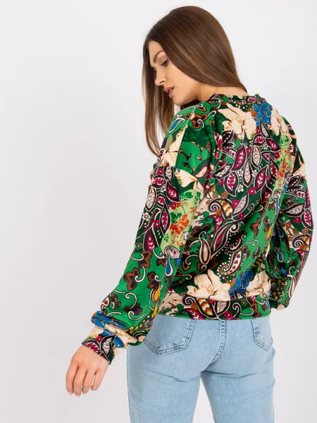 Wzorzysta bluzka oversize z dekoltem w serek
