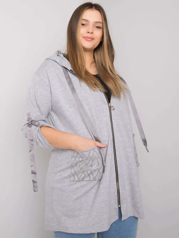 Rozpinana bluza oversize z kapturem i wiązanymi rękawami - widok 2