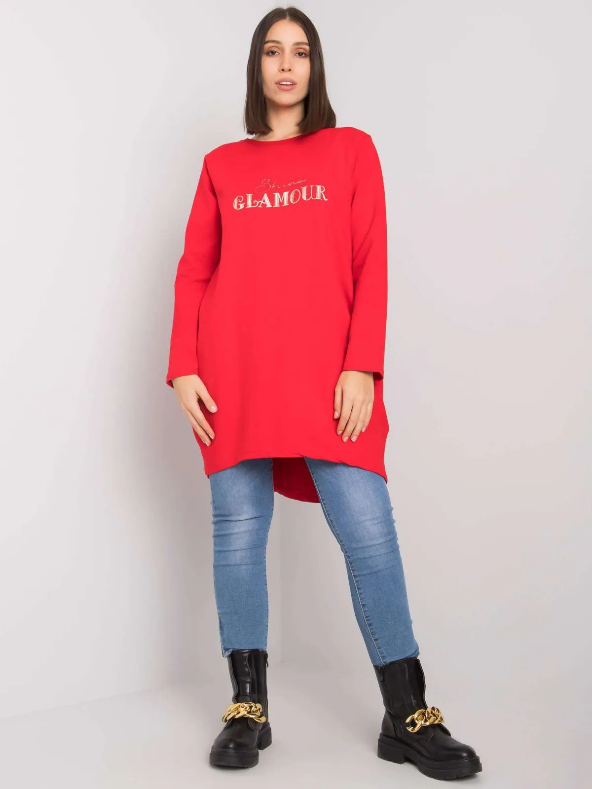 Wydłużona tunika oversize z ozdobnym nadrukiem - zdjęcie 1