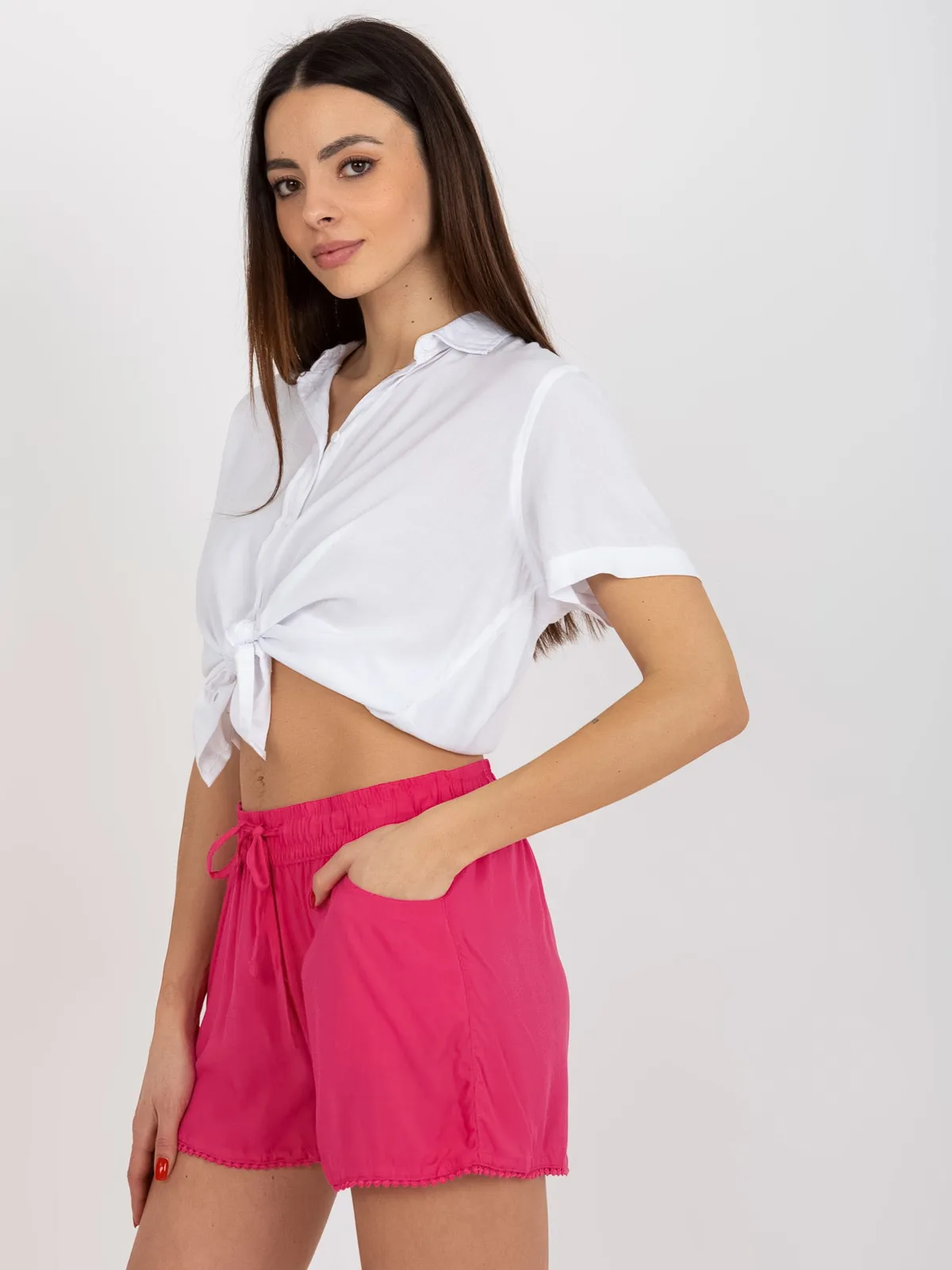 Zielone letnie szorty casualowe z koronką FRESH MADE - zdjęcie 3