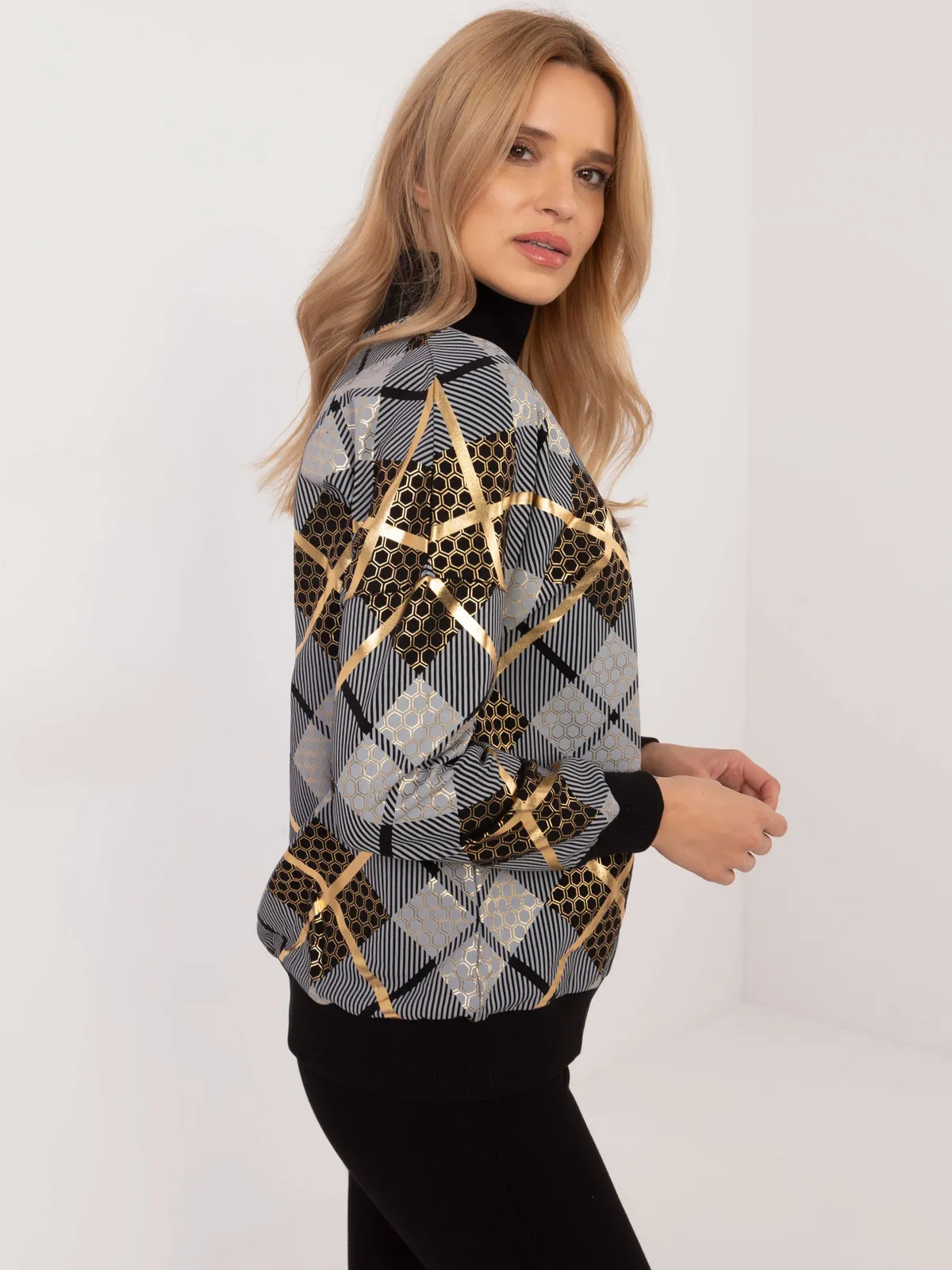 Bluza z krótkim zamkiem i geometrycznym wzorem - zdjęcie 1