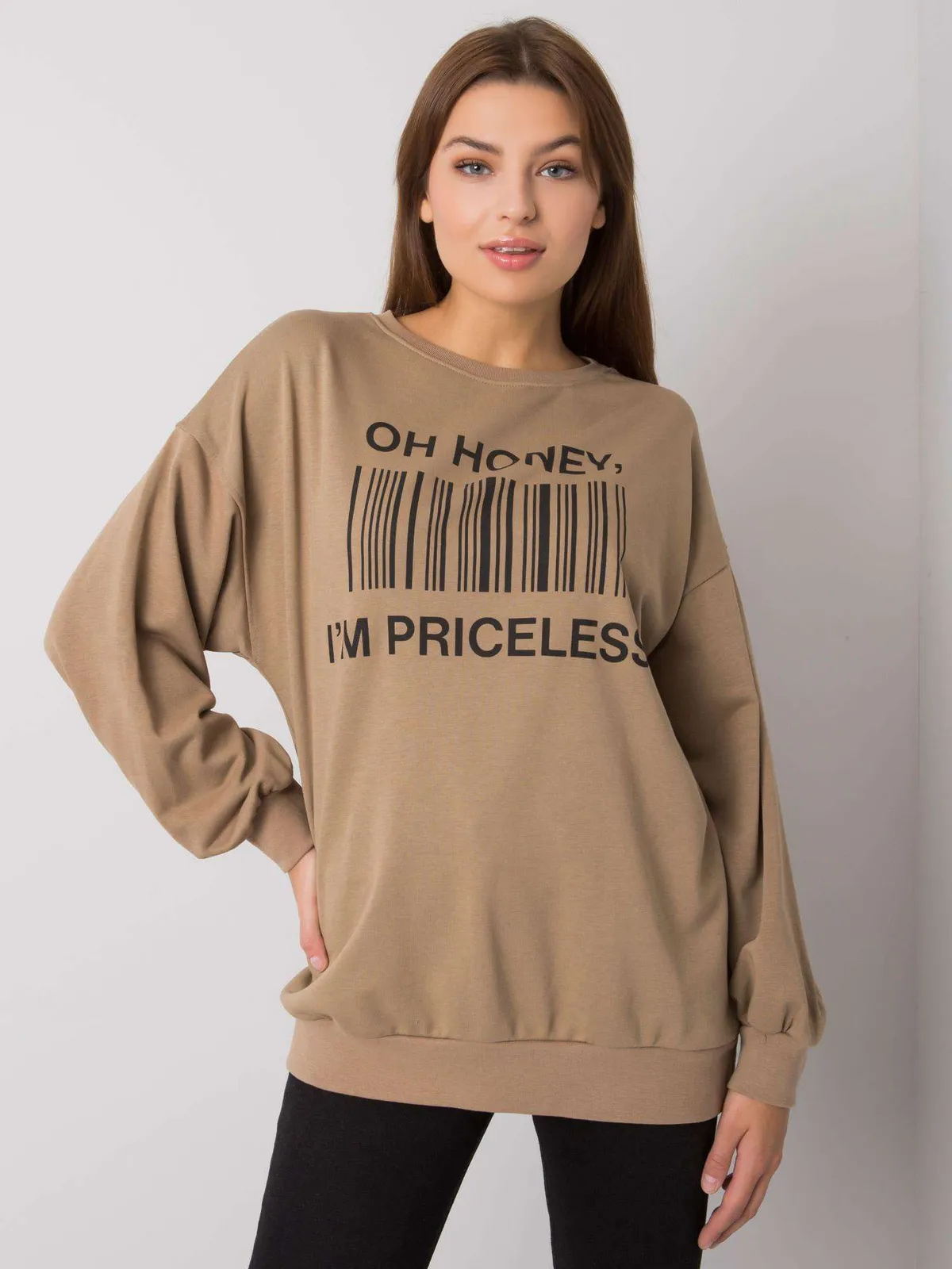 Beżowa bluza z printem - zdjęcie 2