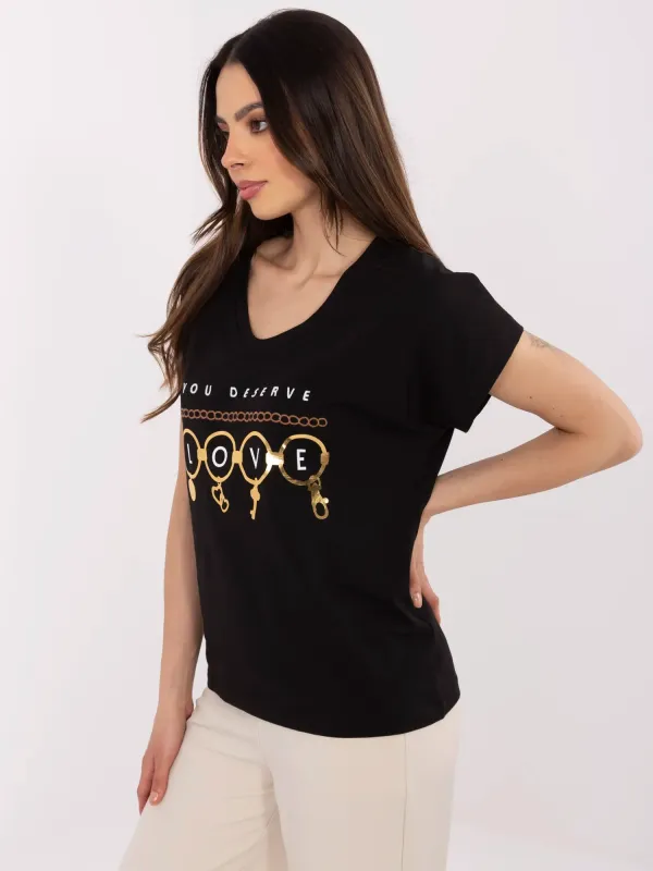 T-shirt casualowy z nadrukiem i napisem