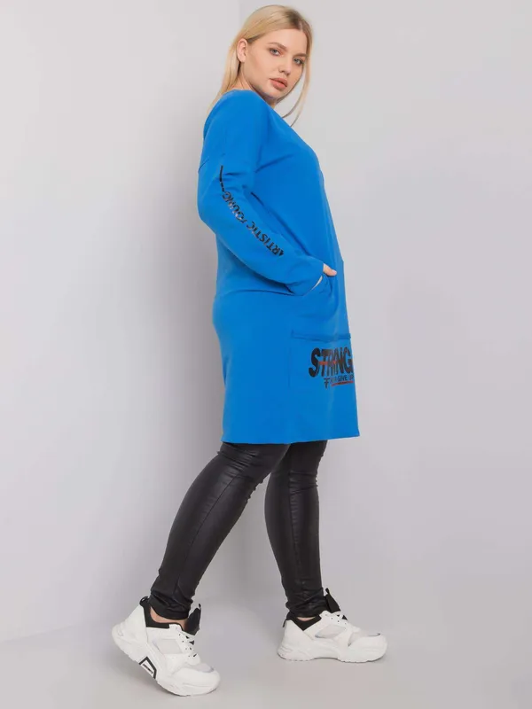Ecru tunika plus size z długim rękawem - widok 2