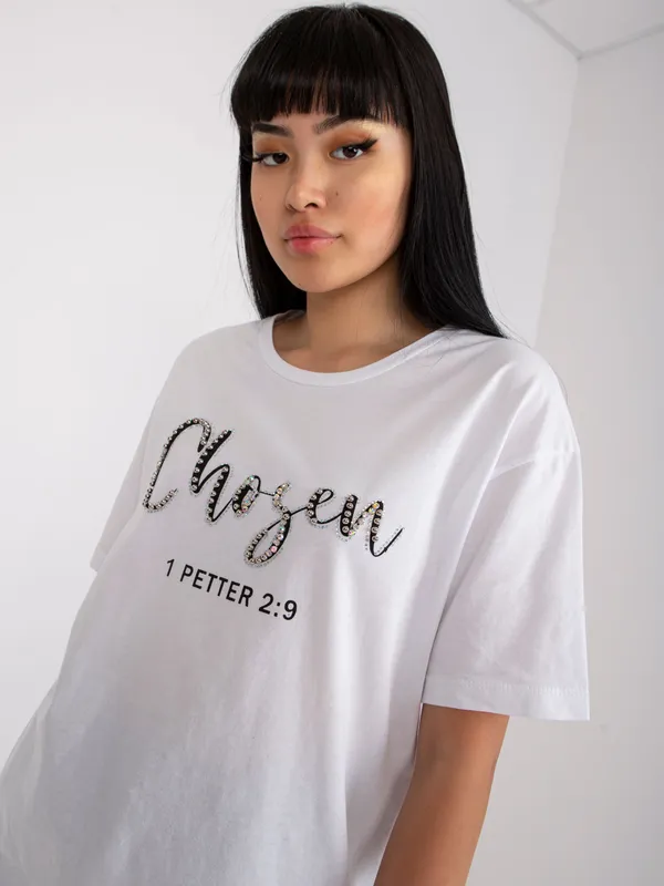 T-shirt oversize z ozdobnym napisem i cyrkoniami - widok 2