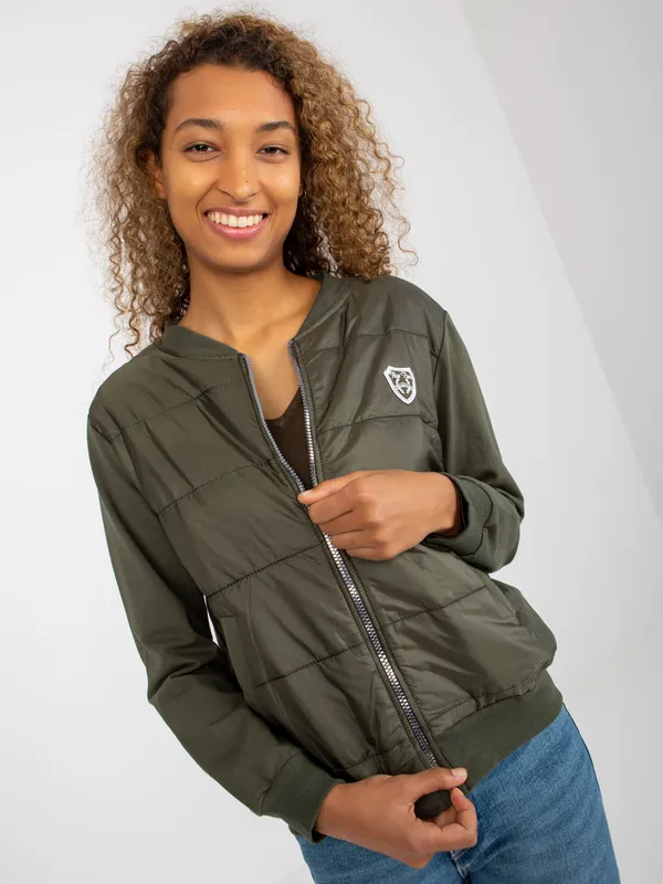 Khaki damska bluza bomberka z pikowaniem RUE PARIS