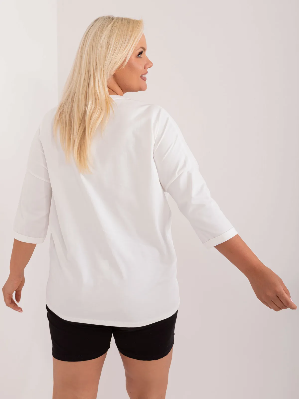 Casualowa bluzka oversize z napisem i rękawem 3/4 - zdjęcie 1