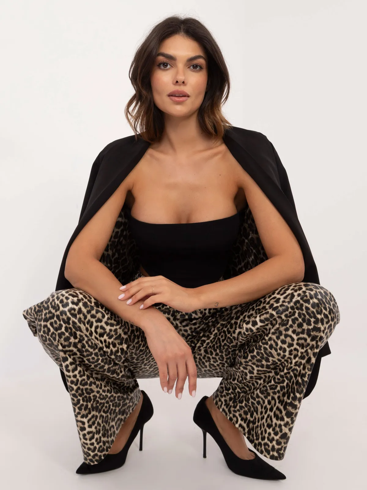 Wzorzyste spodnie palazzo z wysokim stanem - zdjęcie 1