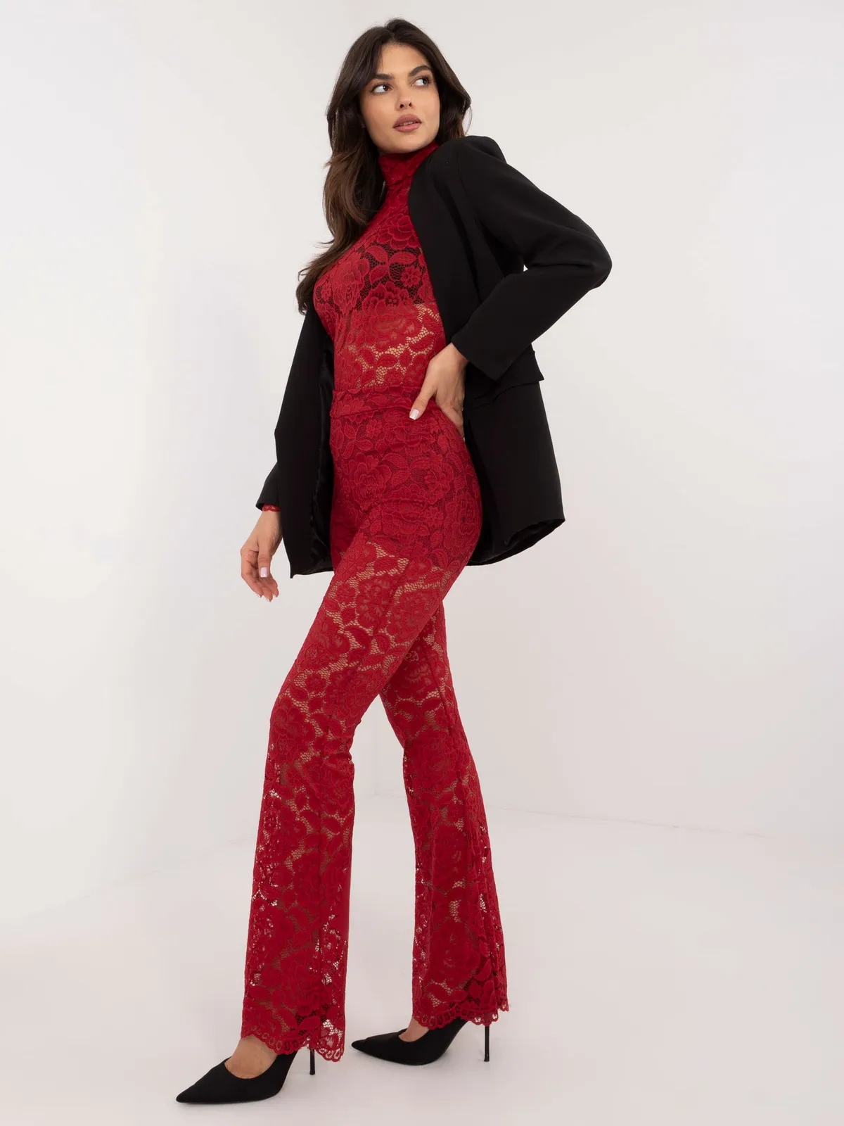 Koronkowe spodnie o kroju dzwony z wysokim stanem - zdjęcie 1