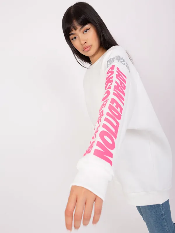 Ecru damska bluza oversize z nadrukiem - widok 2