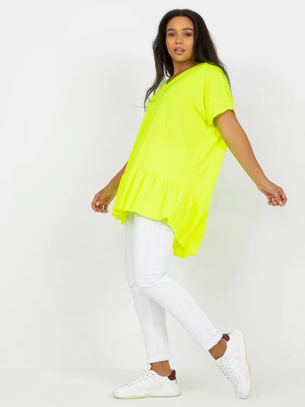 Fluo żółta codzienna tunika plus size z dekoltem w serek - widok 2