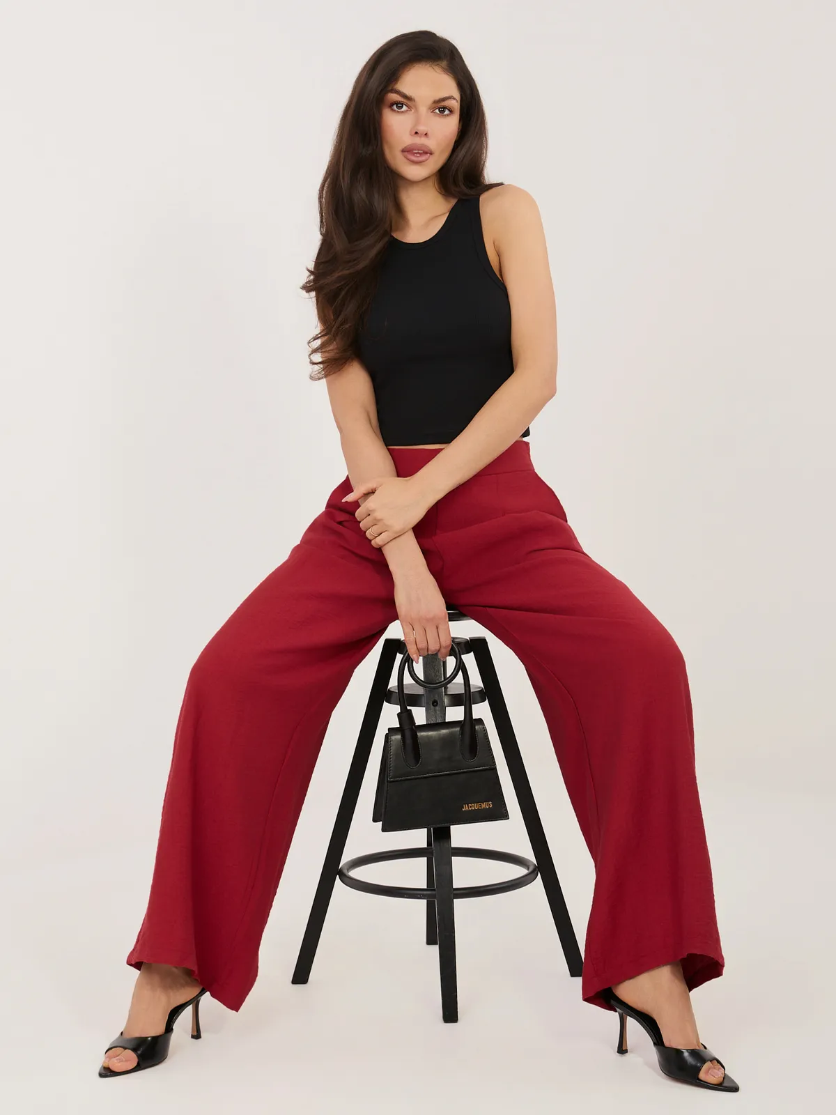 Luźne spodnie palazzo z wysokim stanem - zdjęcie 1